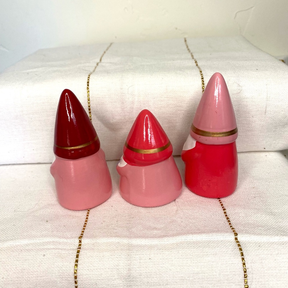 Hand-Painted Pink & Red Valentine Gnome Set Ceramic Target 2023 Decorations - Picture 4 of 5